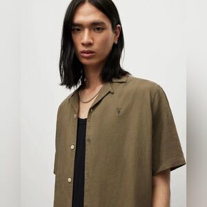 Men's All Saints Olive Green Button-Up Shirt XXL relax fit